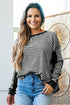 Ribbed Thermal Stripe Drop Shoulder Exposed Seam Patchwork Long Sleeve Top
